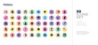 © zaurrahimov - 50 history vector icons set in a colorful hexagon buttons