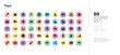 © zaurrahimov - 50 toys vector icons set in a colorful hexagon buttons