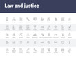 50 law and justice set icons such as gavel, jury, police badge, crime scene, law book, evidence, feather pen, documents, prisoner. simple modern vector icons can be use for web mobile