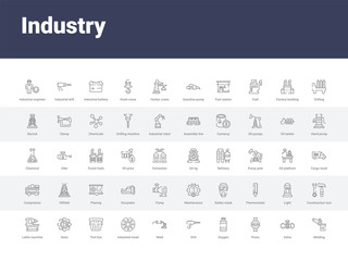 50 industry set icons such as welding, valve, press, oxygen, drill, weld, industrial tread, tool box, stats. simple modern vector icons can be use for web mobile