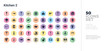 © zaurrahimov - 50 kitchen 2 vector icons set in a colorful hexagon buttons