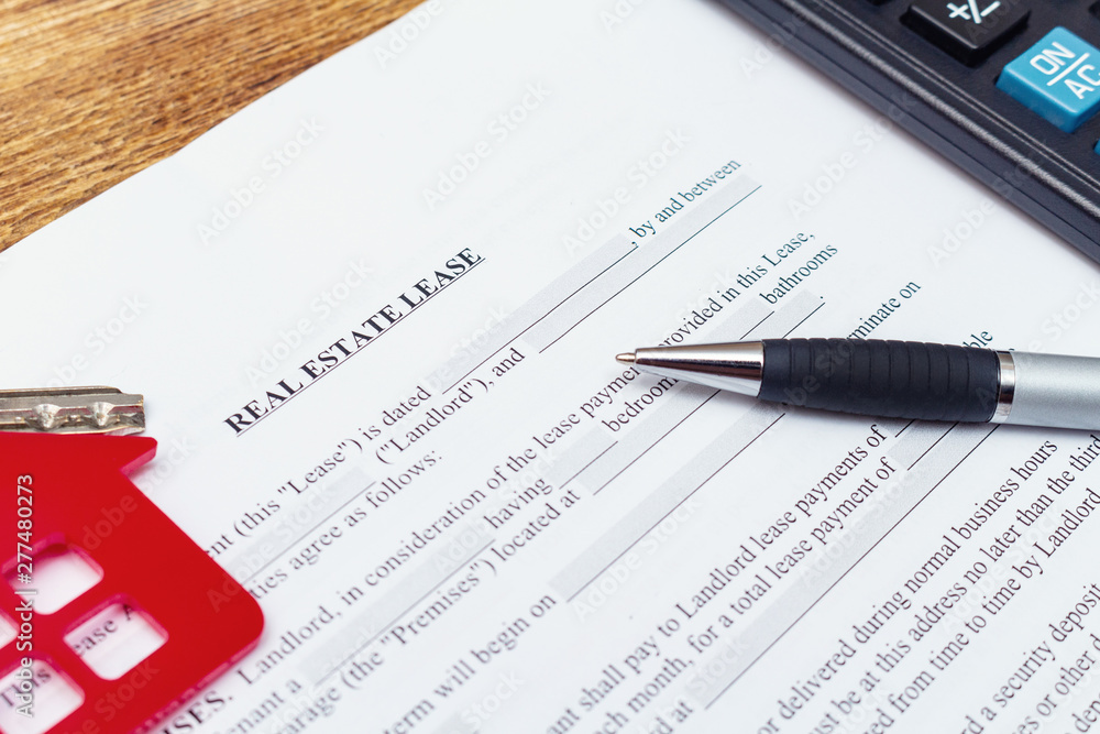 House, home, property, real estate lease rental contract agreement pen money coins keys wooden background, expenses, buying, investment, finance, savings, concept close up selective focus