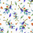 Seamless watercolor hand painted cowberry pattern with realistic red berries and nature elements. Lingonberry on white background. Perfect for prints, fabric design, wrapping and digital paper