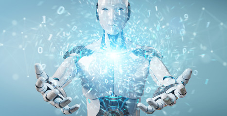 Wall Mural - white humanoid robot creating new futuristic energy power source 3d rendering