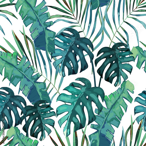 botanical-exotic-seamless-pattern-green-tropical-leaves-summer-vector-illustration-on-white-background-watercolor-style