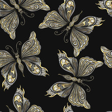 Beautiful Seamless Pattern With Abstract Butterflies. Vector Illustration.