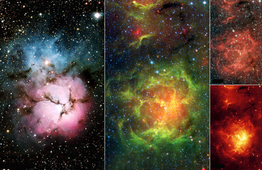 Wall Mural - set of different bright space nebulae. cosmic cluster of stars.