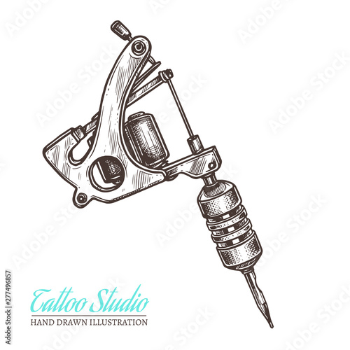 Vector Hand Drawn Sketch Illustration Of Tattoo Machine For