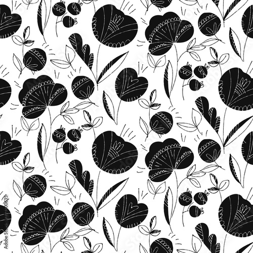 Elegant sketch flowers seamless pattern