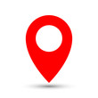 © Ra - Thin out line red pin location gps icon. Geometric marker flat shape element. Abstract EPS 10 point illustration. Concept vector sign.