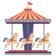 Carousel With Horses In Amusement Park