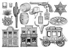 Western Object Collection, Illustration, Drawing, Engraving, Ink, Line Art, Vector