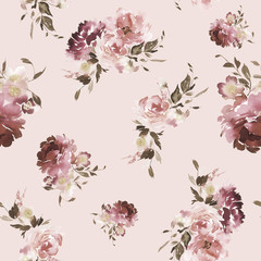 Seamless summer pattern with watercolor flowers handmade.