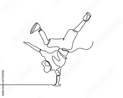 Continuous one line drawing break dance. Person doing sport dance activity. Minimalist design vector illustration.