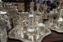Souvenir Counters In Dubai. Different Statues And Gifts. Stock Background