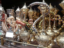 Souvenir Counters In Dubai. Different Statues And Gifts. Stock Background