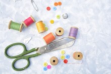 Sewing Accessories On A White Background