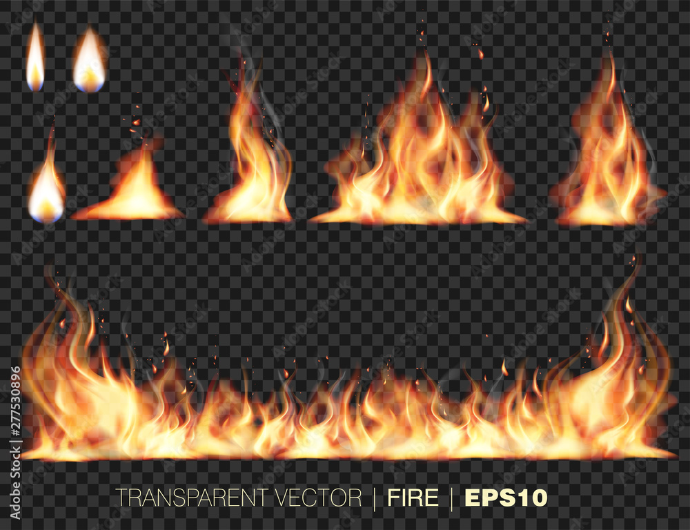 Collection of realistic fire flames - obrazy, fototapety, plakaty 