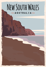 New South Wales Retro Poster. NSW Travel Illustration. States Of Australia Greeting Card.
