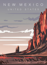 New Mexico Modern Vector Illustration. New Mexico Desert Landscape Poster,United States.
