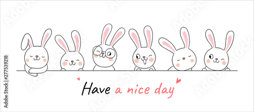 Cuadros en Lienzo Draw banner cute rabbit with word have a nice day.