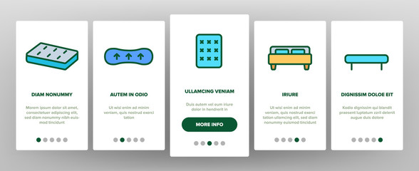 Mattress Types And Material Vector Onboarding Mobile App Page Screen. Orthopedic And Antiallergic Comfortable Mattress. Bio And Organic Breathable Bedding Isolated Contour Illustration