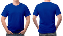 Close Up Blue T-shirt Cotton Man Pattern Isolated On White.