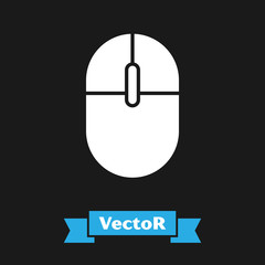 White Computer mouse icon isolated on black background. Optical with wheel symbol. Vector Illustration