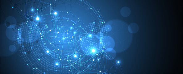 polygonal science background with connecting dots and lines. digital data visualization.