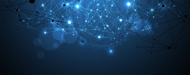 Polygonal science background with connecting dots and lines. Digital data visualization.