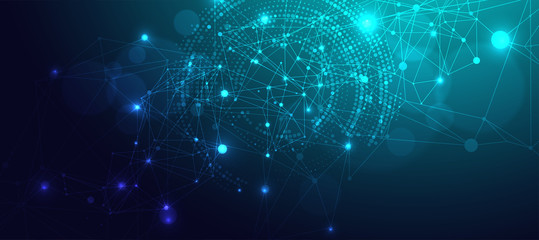 Wall Mural - polygonal science background with connecting dots and lines. digital data visualization.