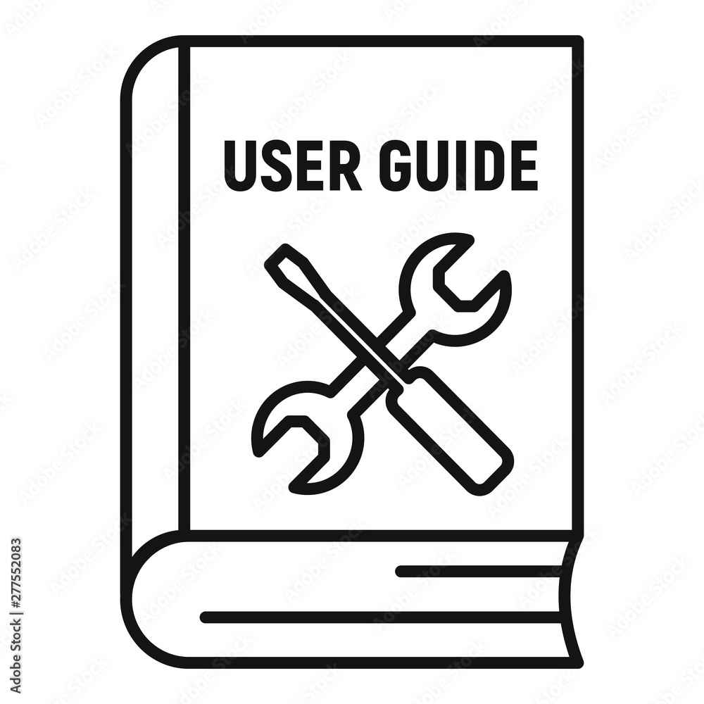 User guide book icon. Outline user guide book vector icon for web design isolated on white background