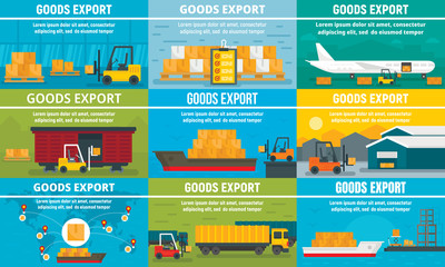 Canvas Print - Goods export banner set. Flat illustration of goods export vector banner set for web design