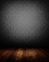 Wall Mural - dark interior room with baroque wallpaper
