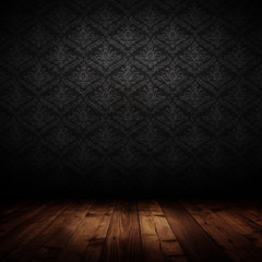Wall Mural - dark interior room with baroque wallpaper