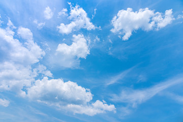 Wall Mural - Blue sky with close up white fluffy tiny clouds background and pattern