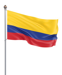 Colombia flag blowing in the wind. Background texture. 3d rendering, waving flag.