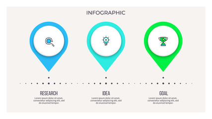 Business infographics. Timeline with 3 steps, options, circles. Vector template.