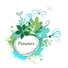 Flower frame with flowers and leaves. Vector illustration