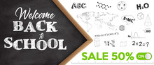 Promotional Banner Back To School At  Discount. Vector Illustration.
