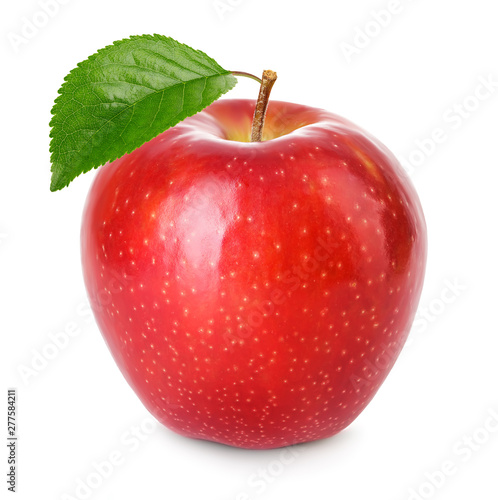 Obraz jabłka  czerwone-jablko-z-zielonym-lisciem-na-bialym-tle-na-bialym-tle