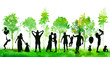 © Мария Неноглядова - Silhouettes of people in nature. Happy families together. Vector