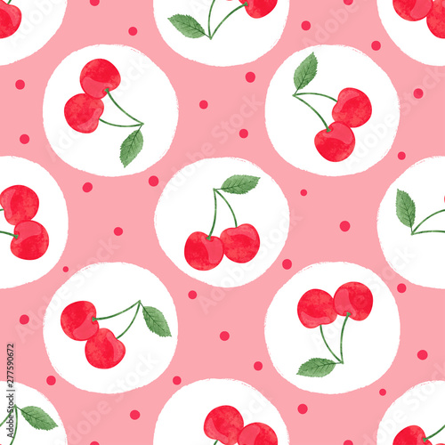 Seamless cherry pattern. Vector dotted background.