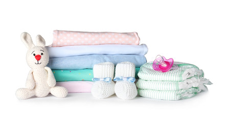 Wall Mural - set of baby accessories on white background