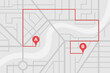 City street map plan with GPS pins and navigation route from A to B point markers. Vector gray color illustration schema