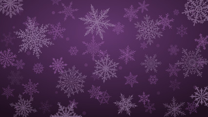 Wall Mural - Christmas background with various complex big and small snowflakes in purple colors