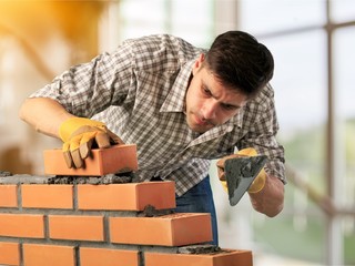 Wall Mural - Bricklayer cement masonry build layer house worker