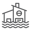 Flood line icon, disaster and home, flooded house sign, vector graphics, a linear pattern on a white background.
