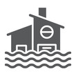 Flood glyph icon, disaster and home, flooded house sign, vector graphics, a solid pattern on a white background.