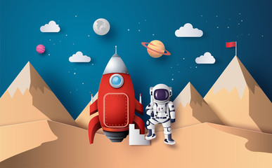 astronaut with flag on the moon